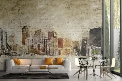 Vintage stylized city painted wallpaper