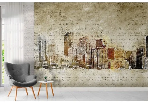 Vintage stylized city painted wallpaper 2