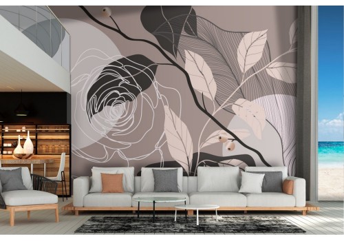 Wallpaper leaves and flowers stylized illustration