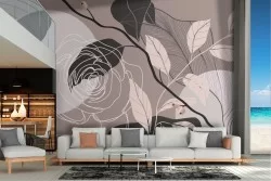 Wallpaper leaves and flowers stylized illustration