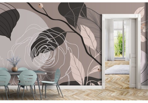 Wallpaper leaves and flowers stylized illustration 2
