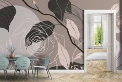 Carta da Parati foglie e fiori stilizzati illustrazione