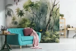 Vintage tropical painted wallpaper