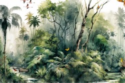 Vintage tropical painted wallpaper