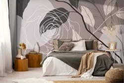 Wallpaper Flowers Leaves Modern Stylized Nature