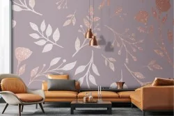 Adhesive Wallpaper with Glitter Flowers and Leaves