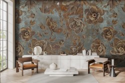 Artistic rust vintage flowers wallpaper