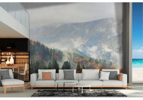 Carta da Parati colline alberi autunno e montagne paesaggio