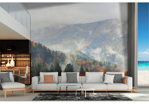 Wallpaper autumn trees hills and mountains landscape