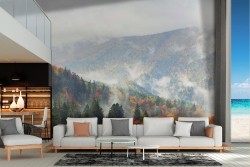 Carta da Parati colline alberi autunno e montagne paesaggio