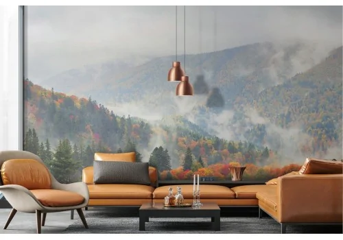 Carta da Parati colline alberi autunno e montagne paesaggio 2