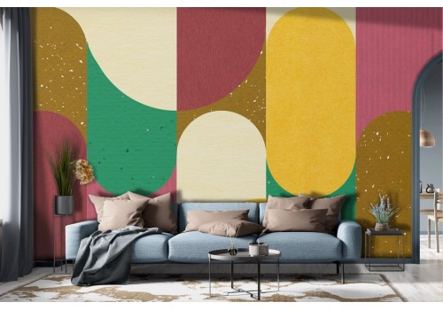 Vintage wallpaper with colorful geometric stripes