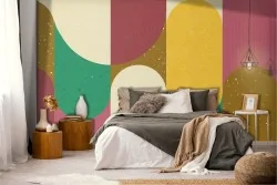 Vintage Adhesive Wallpaper with Colored Geometric Stripes