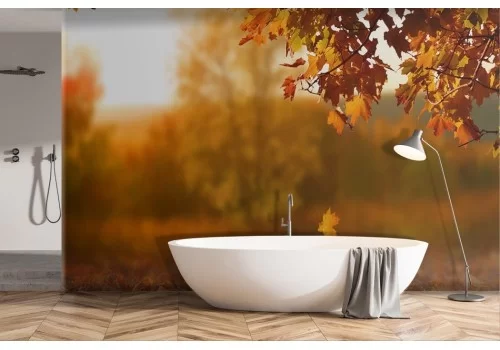 Carta da parati foglie paesaggio autunnale tramonto