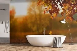 Carta da parati foglie paesaggio autunnale tramonto