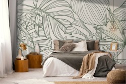 Adhesive Wallpaper with Stylized Tropical Leaves