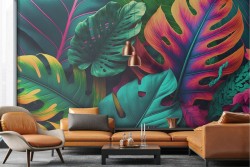 Adhesive Wallpaper with Colorful Tropical Leaves
