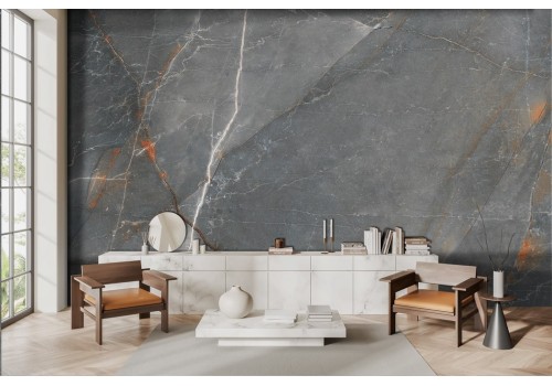 Marble Wallpaper White Ochre Veins