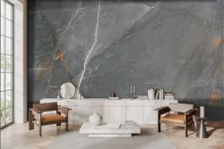 Marble Wallpaper White Ochre Veins
