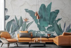 Artistic Tropical Leaves Adhesive Wallpaper