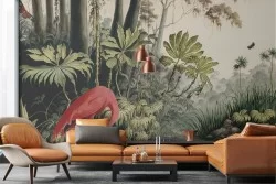 Adhesive Wallpaper Nature Flamingo Vintage