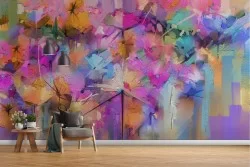 Abstract flowers nature painted wallpaper
