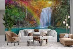 Adhesive Wallpaper Tropical Waterfalls Lake