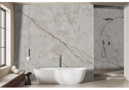 Marble Effect Wallpaper with Ochre Veins