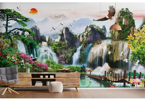 Wallpaper landscape waterfalls and zen forest