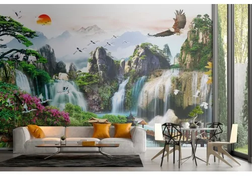 Carta da Parati paesaggio cascate e foresta zen 2