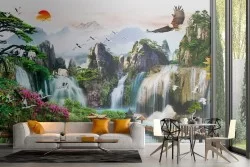 Carta da Parati paesaggio cascate e foresta zen