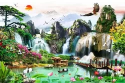 Carta da Parati Paesaggi e Natura Fiumi Cascate Laghi Foreste e Alberi Orientale e Zen