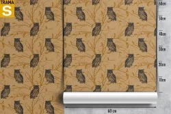 Carta da Parati gufi e alberi stilizzati pattern natura