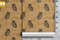 Wallpaper with stylized owls and trees nature pattern