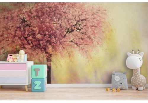 Cherry tree in bloom wallpaper illustration