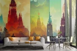 Adhesive Wallpaper Colorful Abstract Cities
