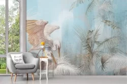 Adhesive Wallpaper Vintage Stork Paintings