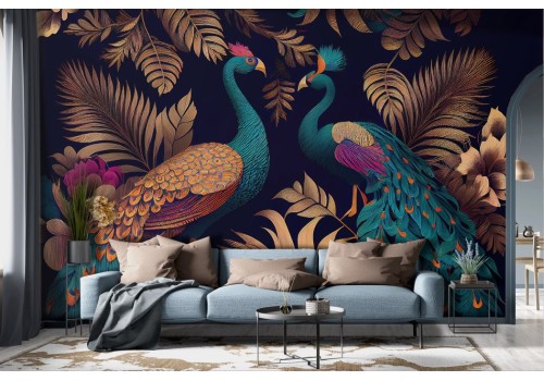 3D Vintage Peacock Wallpaper