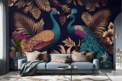 3D Vintage Peacock Wallpaper