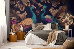 3D Vintage Peacock Adhesive Wallpaper