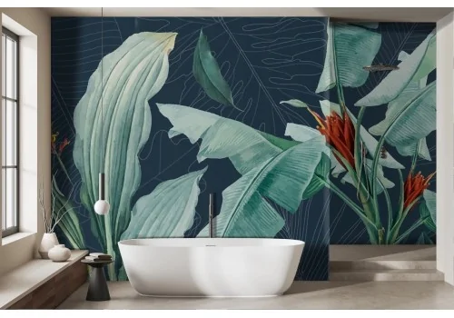 Illustrated Tropical Leaves Wallpaper -a95