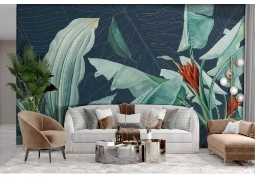 Carta da parati Foglie Tropicali Illustrate 2