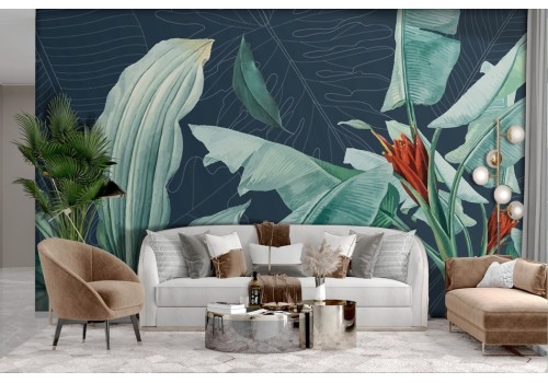 Illustrated Tropical Leaves Wallpaper 2