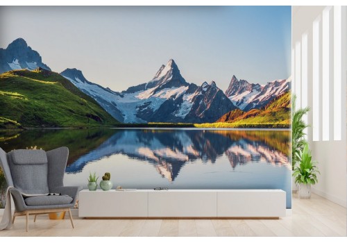 Wallpaper landscape of a lake in the mountains with snow in autumn