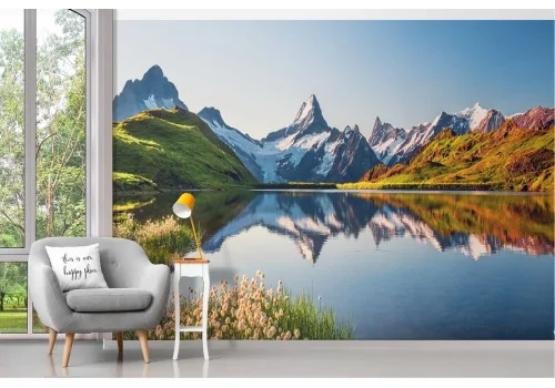 Carta da Parati paesaggio lago in montagna con neve autunno 2