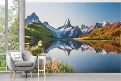 Wallpaper landscape of a lake in the mountains with snow in autumn