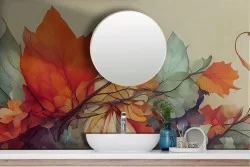 Adhesive Wallpaper with Colorful Illustrated Artistic Leaves