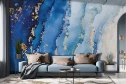 Abstract Waves Blue Gold Sea Wallpaper