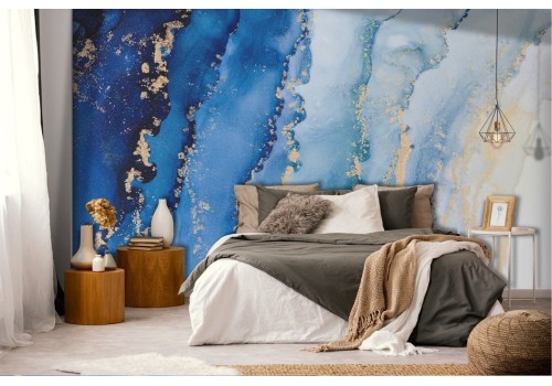 Abstract Waves Blue Gold Sea Wallpaper 2