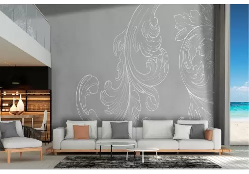 Carta da Parati superficie cemento con decori fiori vintage